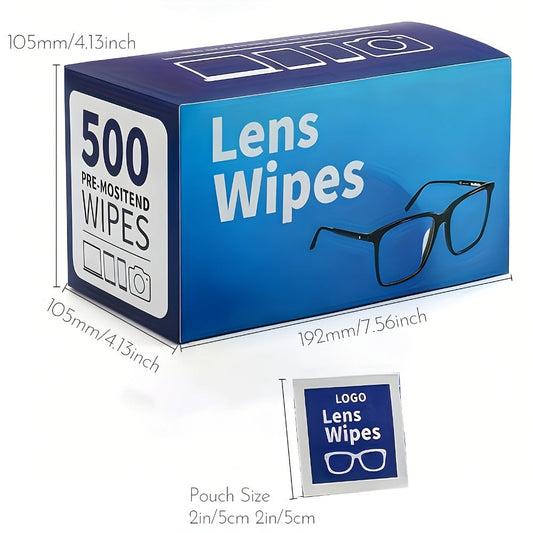 Lens Wipes Pre-Moistened 500 Count - Individually Wrapped Eyeglass Cleaning Wipes Scratch-Free Streak-Free for Glasses Sunglasses Camera Lenses Phone Screens Optical Cleaner Wipes Bulk Pack