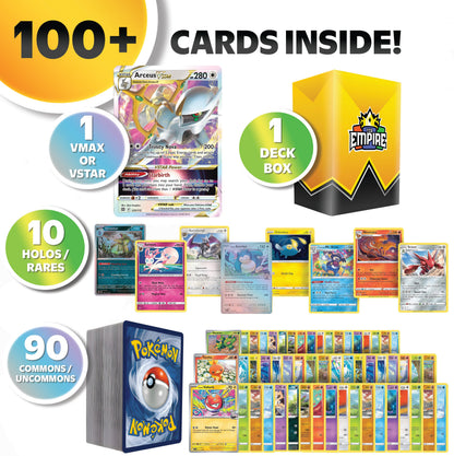 Trading Card Game 100-Card Character Assortment with Mixed Artwork and Included Yellow Storage Box