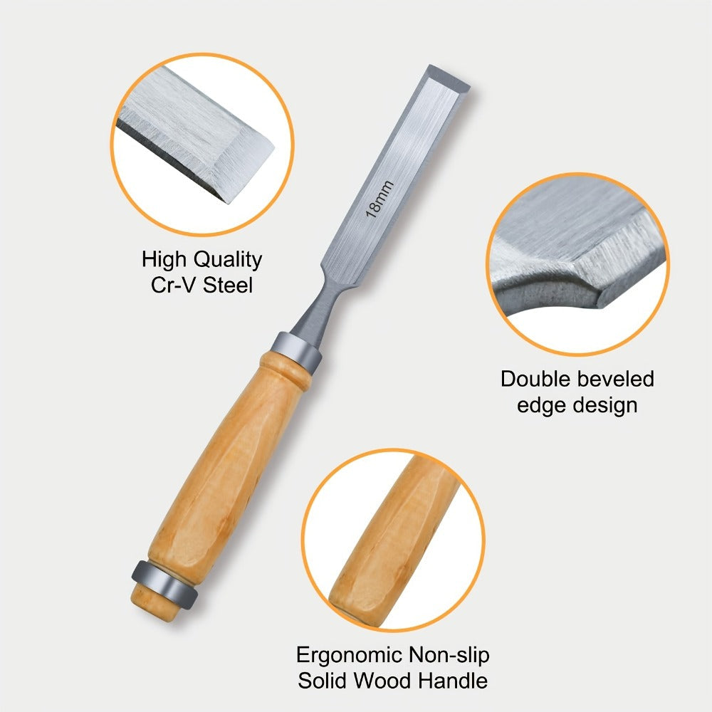 Wood Chisel Set 4pcs – CR-V Steel Woodworking Chisels 6/12/18/24mm, Professional Wood Carving & Carpentry Hand Tools for Beginners and Experts