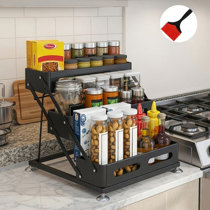 Three-Tier Foldable Spice Rack Organizer in Black or White with Front Rails and Side Supports