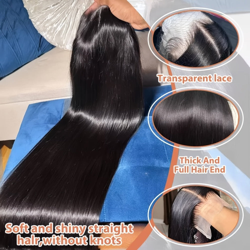 Put On and Go Glueless Human Hair Wig Bone Straight – Pre Cut 6x4.5 Transparent Lace 200% Density Pre Plucked, Ready to Wear in 3 Seconds, Natural Black & Natural Color, 10–34 Inch