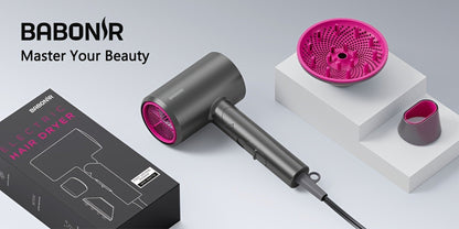 Diffuser Hair Dryer for Curly Hair 1875W Ionic Blow Dryer - Lightweight Compact Professional Frizz Control Fast Drying Styling Tool for Women Men Gray White