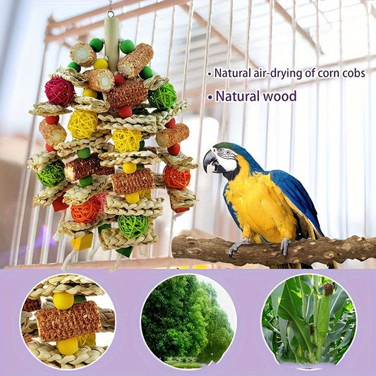 Parrot Chew Toy 16 Inch Natural Corn Cob Rattan Woven Bird Cage Accessory Foraging Toy for Medium Large Parrots Cockatiels Conures Macaws