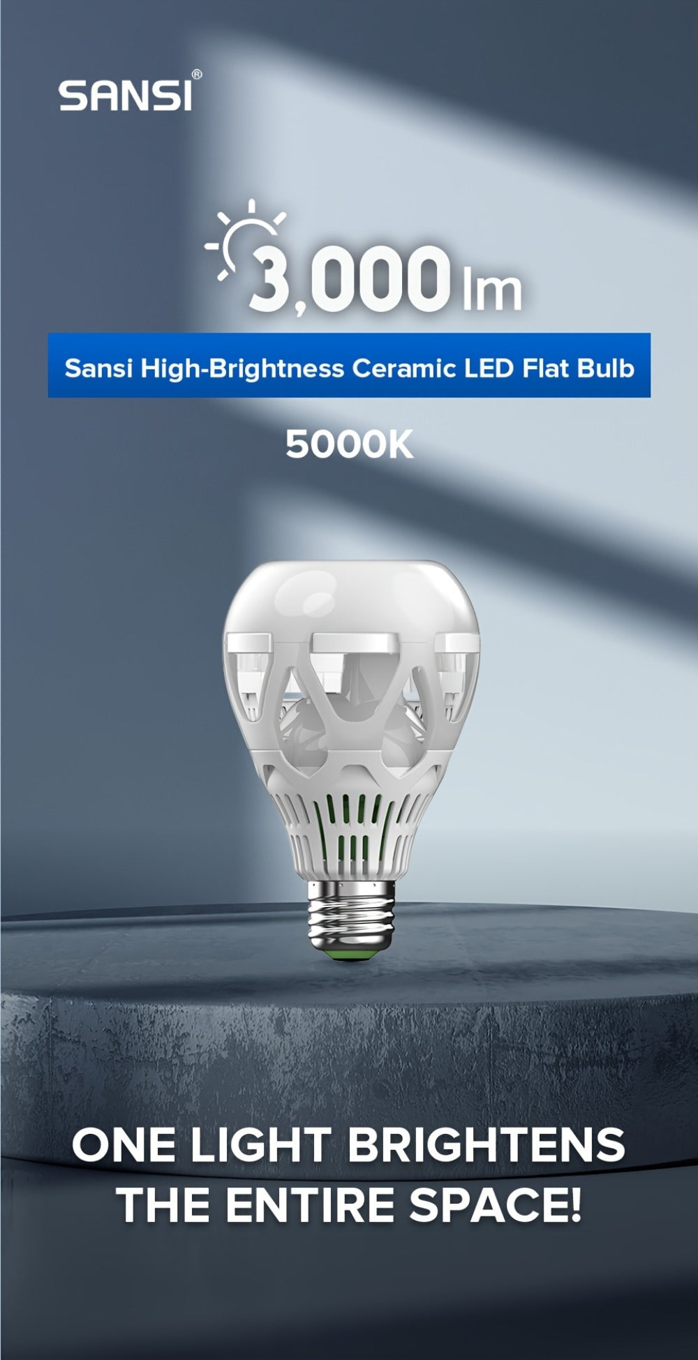 SANSI A21 LED Light Bulbs, 22W E26 Four-Pack with 3000-Lumen Marking in 3000K Warm or 5000K Daylight White