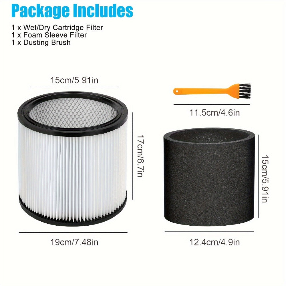 Shop Vac Filter Set with Cartridge, Foam Sleeve and Dusting Brush, Listed for 90304 Wet/Dry Vacuums