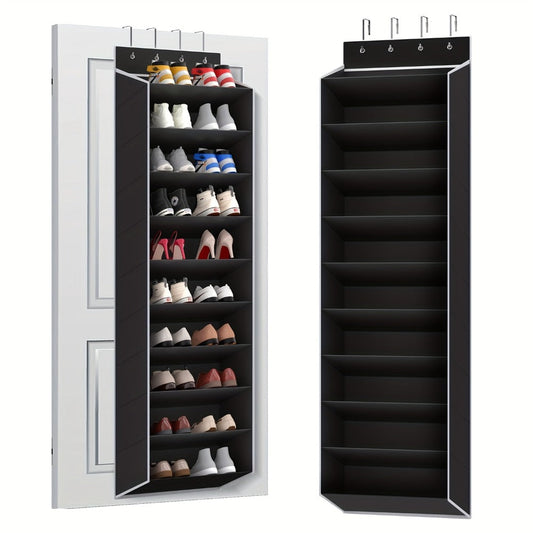 Shoe Rack 10-Tier Space-Saving Over-the-Door Organizer for Up to 20 Pairs with 4 Metal Hooks in Gray
