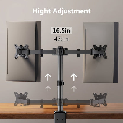 Single & Dual Monitor Mount for 13-32 Inch Screens, VESA Desk Mount Arm, 19.8 lbs Capacity, 16.3" Height Extension, ±45° Tilt ±90° Swivel, Heavy-Duty Steel C-Clamp & Grommet Base, Space-Saving Home Office Stand