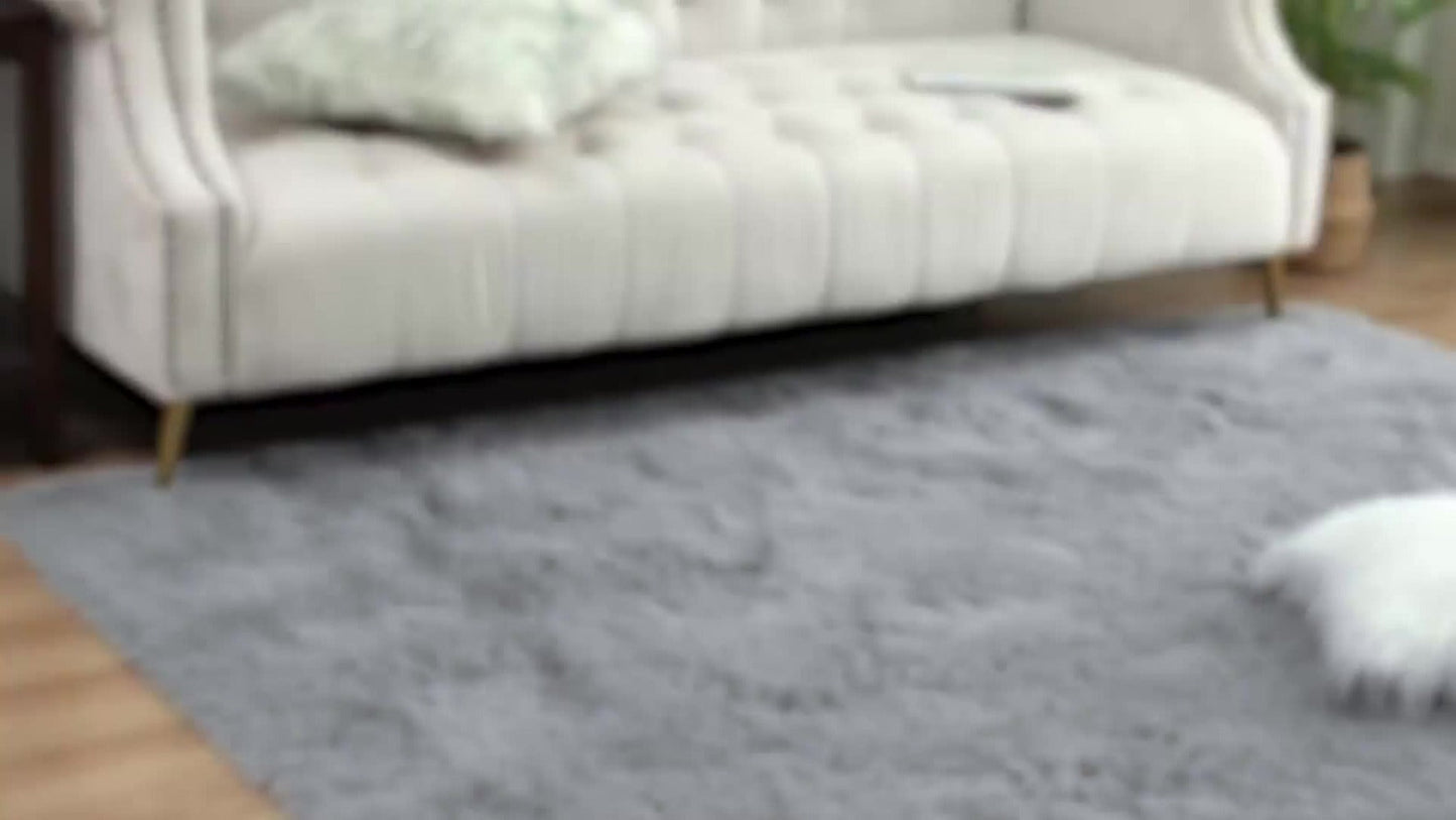 Area Rug, 4x6 Foot Shaggy Faux-Fur Indoor Carpet in Five Solid Colors with Machine-Wash Care
