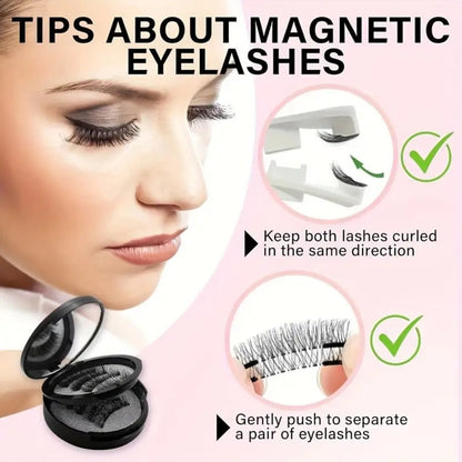 Black Double-Strip Magnetic False Eyelash Set with Round Storage Case and White Applicator