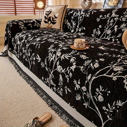 Sofa Cover Chenille Thickened Non-Slip Couch Slipcover Floral Pattern for Living Room Office Pet-Safe All-Season — 1 2 3 4 Seater Sizes