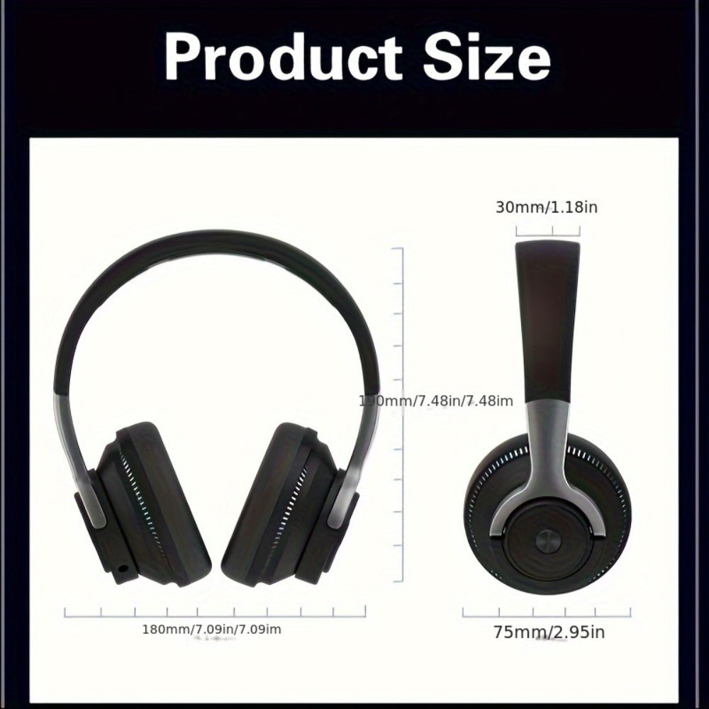 FM Radio TF Card Over-Ear Wireless Headphones Bluetooth, 24H Playtime, Built-in Mic, LED Light, AUX 3.5mm Wired Mode, Soft Earpads, Foldable Headset for Travel Home Office iOS Android