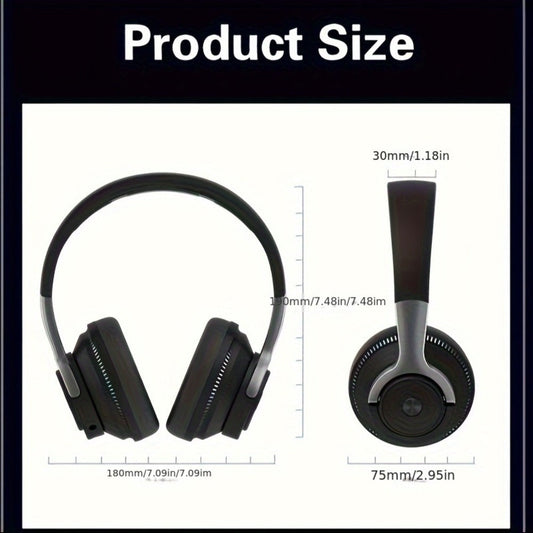 FM Radio TF Card Over-Ear Wireless Headphones Bluetooth, 24H Playtime, Built-in Mic, LED Light, AUX 3.5mm Wired Mode, Soft Earpads, Foldable Headset for Travel Home Office iOS Android