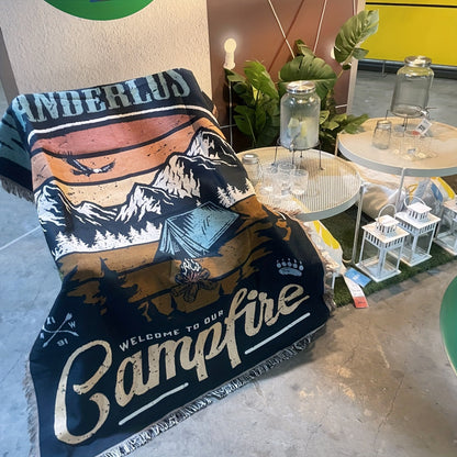 Campfire Graphic Outdoor Blanket in Five Protected Sizes from 35.43-Inch Square to 90.55 x 70.87 Inches
