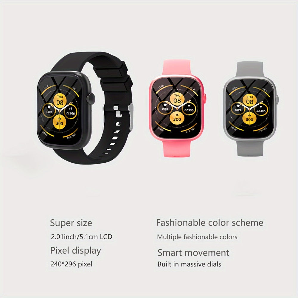Pink Smartwatch for Women & Men – 2.01" Screen Bluetooth 5.3 Multiple Sports Modes Pedometer Fitness Tracker Lightweight Silicone Strap Everyday Activity Watch Affordable Gift for Her Him