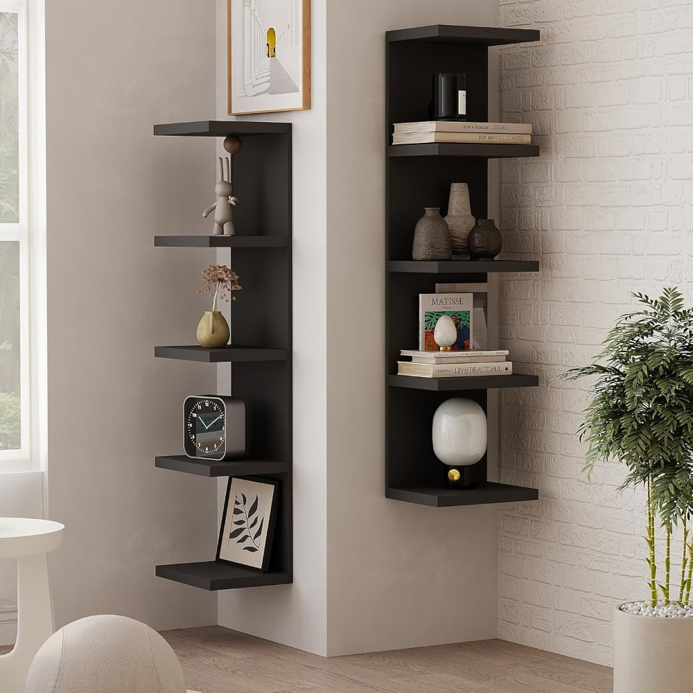 5-Tier Floating Wall Shelf Wall-Mounted Storage Rack 31.5" - Space Saving Display Shelves for Bedroom Living Room Oak Finish Easy Install Thickened Suspended Wall Organizer