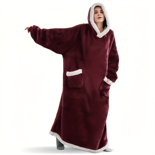 Oversized Wearable Blanket Hoodie Jacket – 350-400gsm Thick Warm Suede Flannel, Hooded Pocket Lazy Coat for Women & Men, 5 Colors