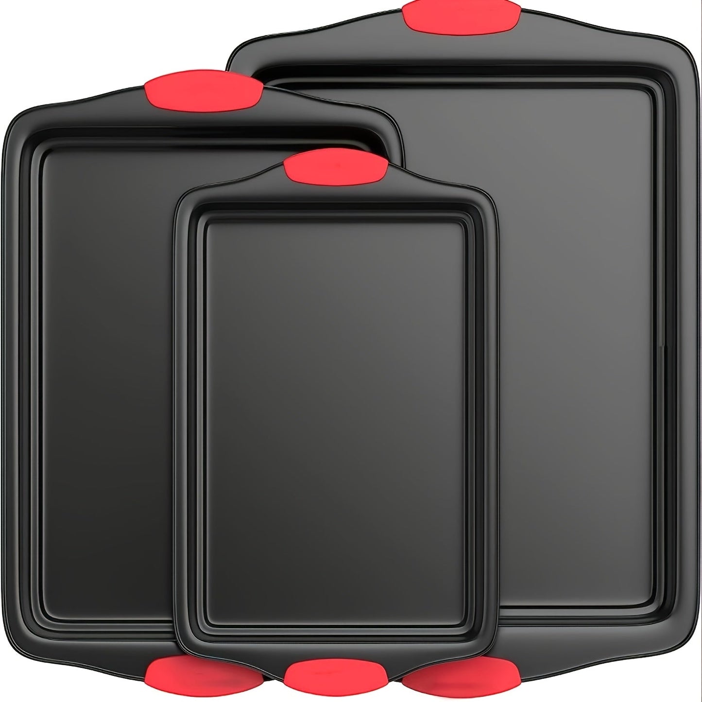 Three-Pan Gray Baking Sheet Set or Nine-Piece Kit with Six Utensils and Red Silicone Grips
