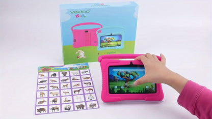 Veidoo 7 Inch Kids Tablet with Drop-Proof Silicone Cover – Eye Protection Screen, WiFi, 2GB RAM 16GB/32GB ROM, Dual Camera, Educational Games, Parental Control, Android Tablet Pink Blue Purple