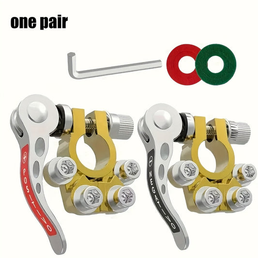 Car Battery Terminal Quick Disconnect Connector 4-Way Brass - 3 Pairs Positive Negative Crimp Clip, Corrosion-Resistant for Automobile Truck RV Marine Vehicle