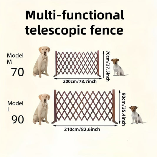 Expandable Wooden Pet Gate Fence Freestanding Retractable Indoor Outdoor Safety Barrier for Dogs Cats - Dark Style Thickened Wood Yard Garden Play Area Divider 27.56 Inch and 35.43 Inch Height Options