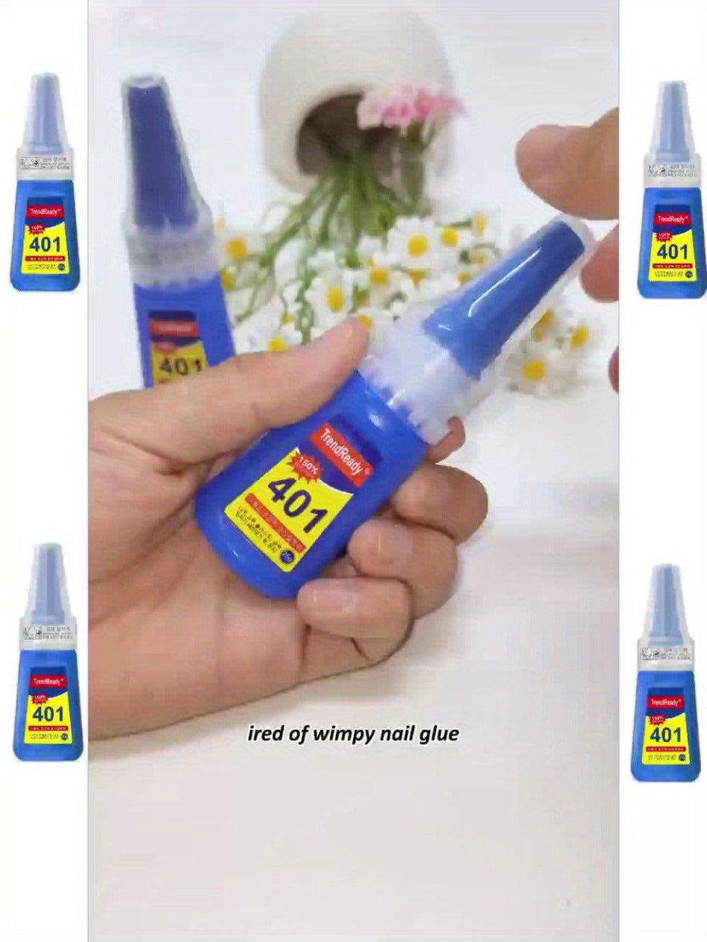 Nail Glue Set, TrendReady 401 25g Bottles in 1+1, 3+1, 5+1 or 7+1 Pack Options with Pointed Nozzles