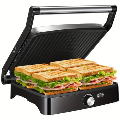 Panini Press Sandwich Maker 1200W – 4-Slice Non-Stick Grill with 180° Opening Adjustable Temperature 120–428°F & Removable Drip Tray | Electric Contact Grill for Sandwiches Steaks Burgers Indoor Use