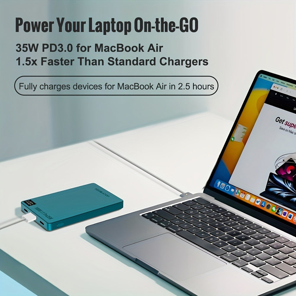 10000mAh Thin Magnetic Power Bank with 35W USB-C and 30W USB-A Port Markings in Four Colors