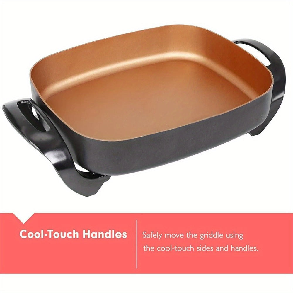 Jumbo Electric Skillet 8-Quart 16x12x3.15 Inch Deep Dish Copper Nonstick with Tempered Glass Vented Lid & Upgraded Thermostat – Large Family Electric Frying Pan for Roasting Frying