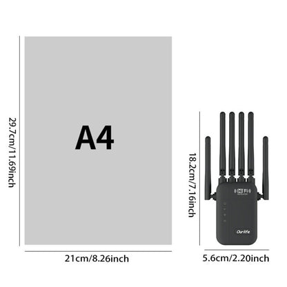 AC1200 WiFi Signal Booster 1200Mbps Dual Band 2-Pack – WiFi Extender Repeater 2.4GHz & 5GHz, Up to 10000 Sq Ft Whole Home Coverage, Wall Penetrating, Connects Multiple Devices (Black)