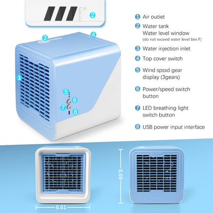 Portable Air Cooler 3-in-1 Mini Personal Air Conditioner Humidifier Fan with Atmosphere Light USB Powered Desktop Evaporative Cooler for Home Office Bedroom Travel Blue Black Green