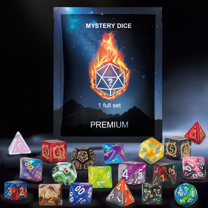 Mystery Seven-Piece Polyhedral Dice Blind Pack with Assorted Color and Pattern Surprise for Tabletop Games