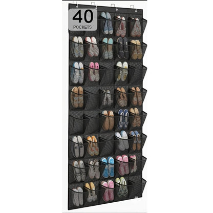 Over the Door Shoe Organizer 40 Pockets with 4 Hooks – Durable Fabric Hanging Shoe Storage for Closet, Entryway & Bedroom – Space-Saving Door Shoe Rack in Gray, White & Black