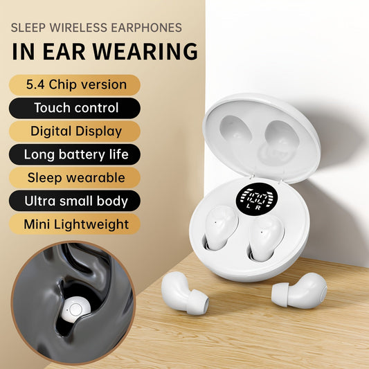 Sleep Bluetooth Earphones Ultra-Thin Design Deep Sleep Mode 18D Bass Microphone Wireless for Home Travel Running Music Unisex Gift MSHUCOE