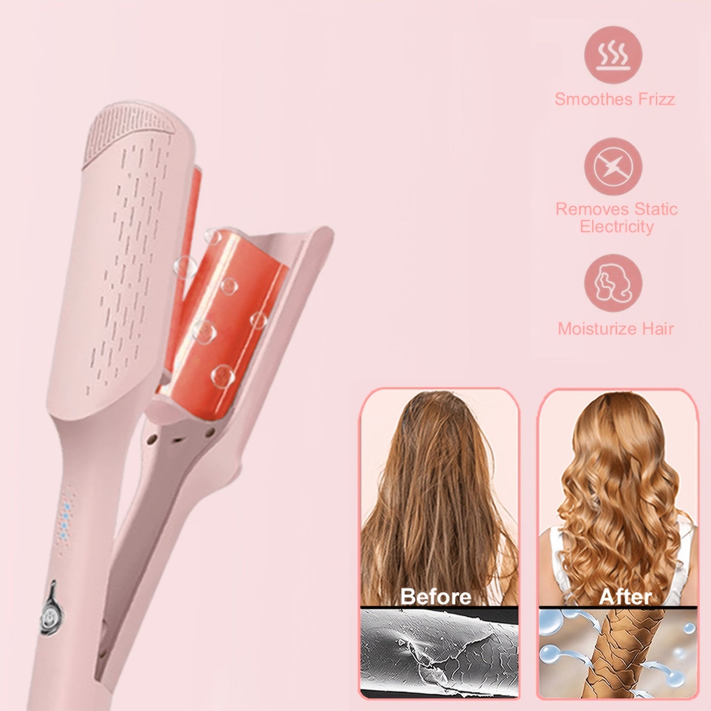 32 mm Wave-Clamp Curling Iron Options with Lavender French-Roll or Pink V-Groove Plates Pictured