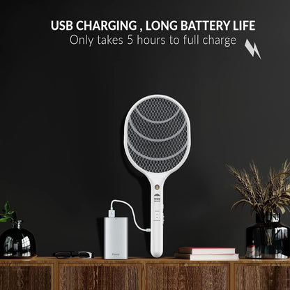 Electric Fly Swatter Racket Rechargeable 2-Pack – 3000V Bug Zapper with LED Light, USB Charging, Triple Safety Mesh for Indoor & Outdoor Mosquito Control