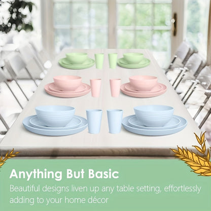 32-Piece Colorful Dinnerware Set for Eight with Round Plates, Bowls and Cups in Two Assorted Palettes