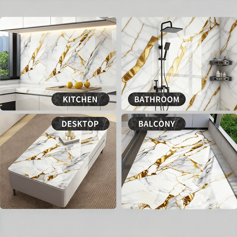 Marble Gold-Vein Wall Tile Sticker Set with 30 cm Panels, Four Colors and 50- or 100-Piece Packs