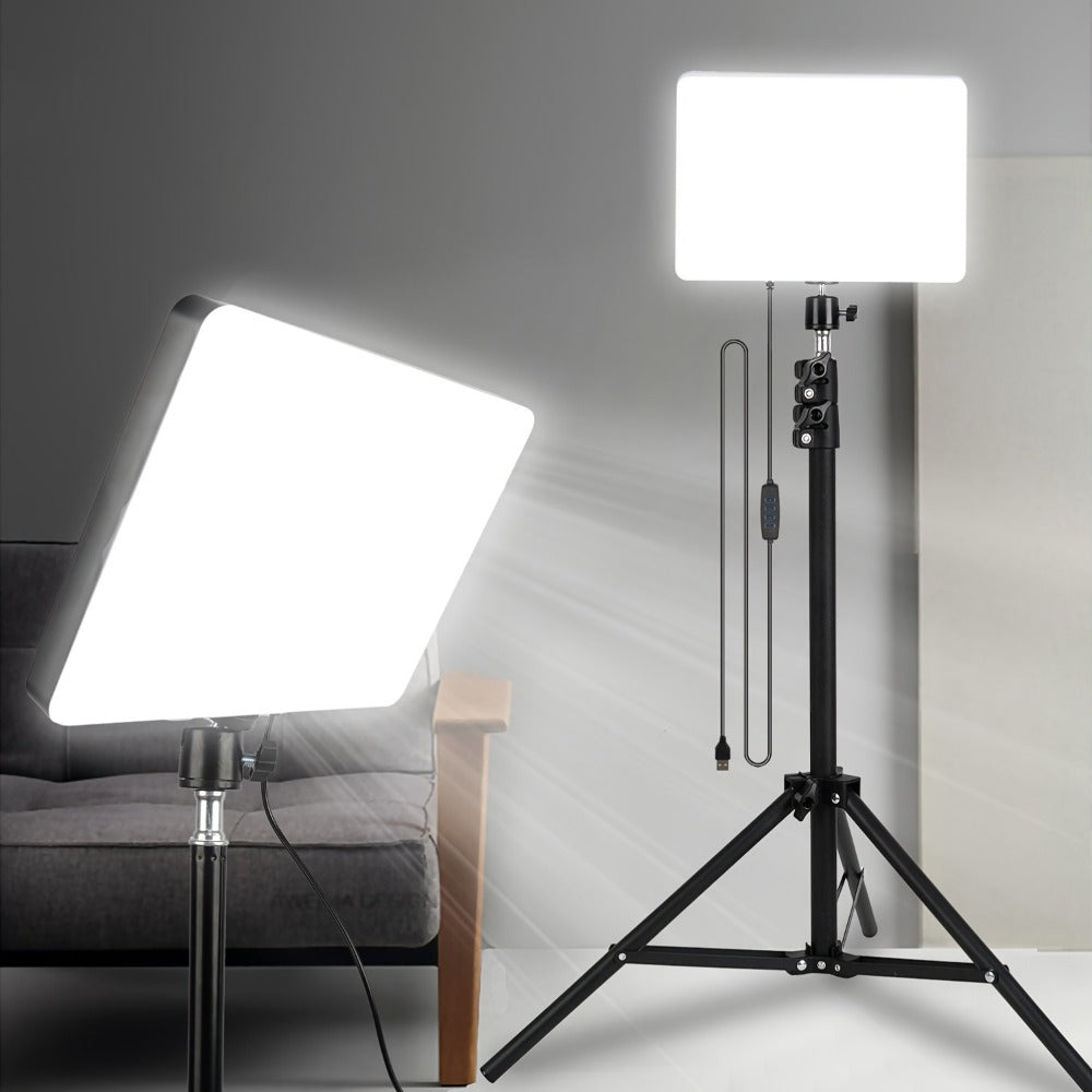 Square Fill Light Kit 10 Inch with Metal Ball Head & 15 Inch Extension Rod, Adjustable Tripod, 3 Color Modes