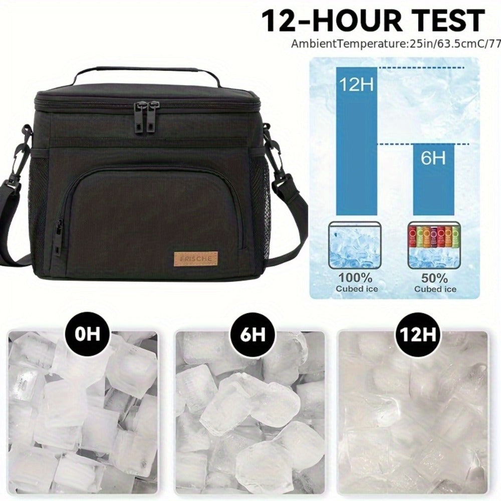 Insulated Lunch Bag with Adjustable Shoulder Strap, Dual Zippers and Black, Grey or Blue Color Options