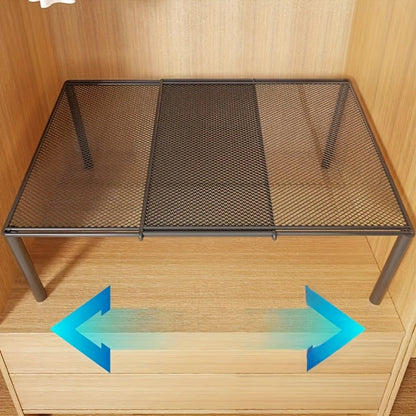 Expandable Storage Rack with Retractable Metal Shelf, Stackable Layout and Black Black Version