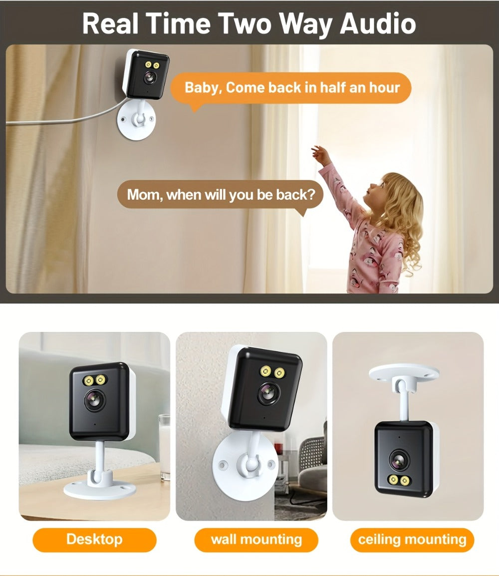 Indoor Security Camera 2-Pack with 3MP Video, Color Night Vision, Two-Way Audio and 2.4GHz WiFi
