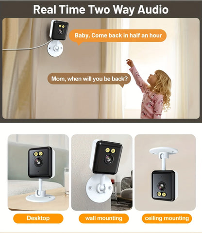 Indoor Security Camera 2-Pack with 3MP Video, Color Night Vision, Two-Way Audio and 2.4GHz WiFi