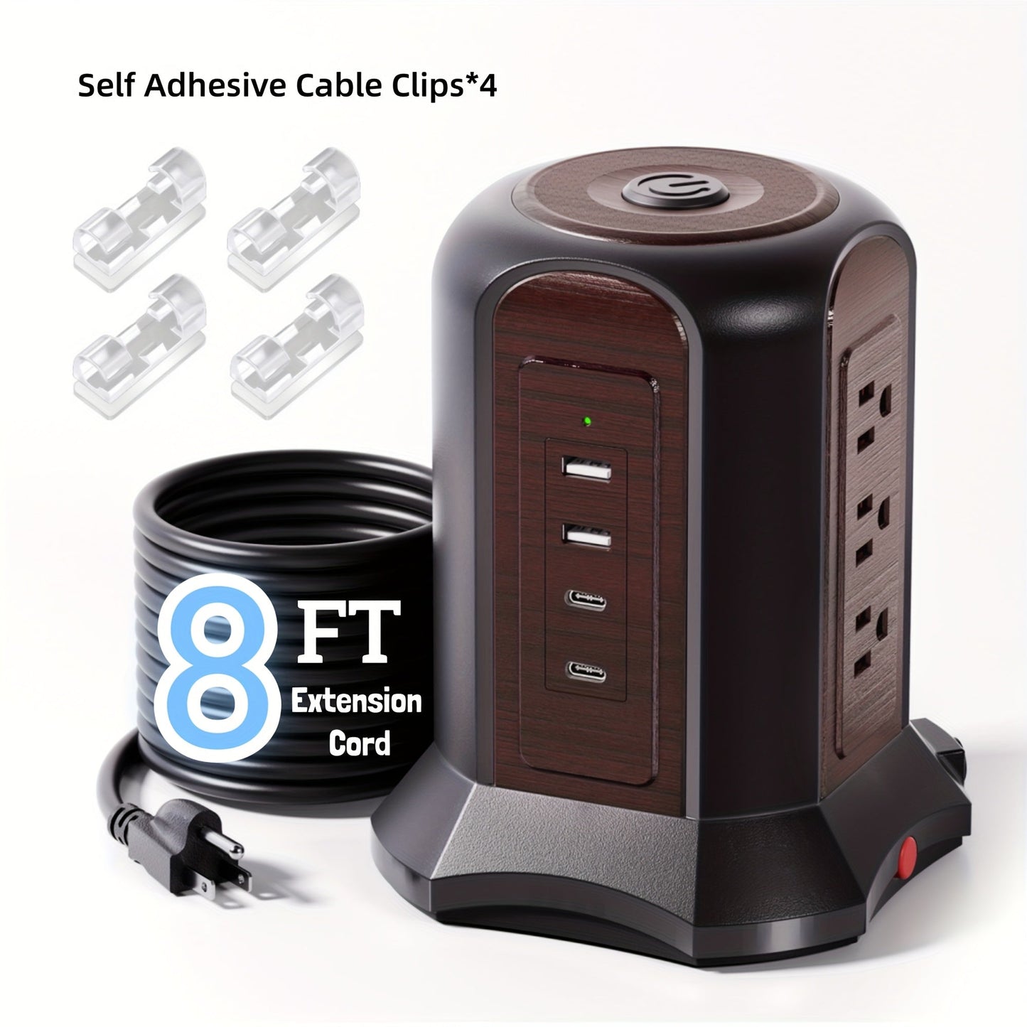 Surge-Protected Power Tower 13-in-1 with Wireless Charger, 9 AC Outlets & 4 USB Ports (2 USB-C PD18W), 1080J Surge Protector, 8ft Extension Cord – Multi-Color for Home Office Dorm