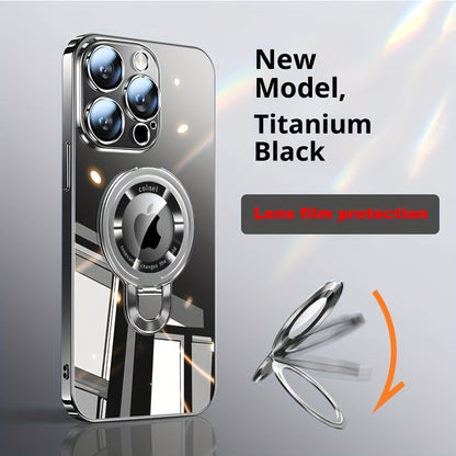 Magnetic U-Shield Stand iPhone Case for iPhone 17 Pro Max 16 16 Pro Max Electroplated PC Transparent Back Shockproof Full Coverage Protective Cover with Kickstand