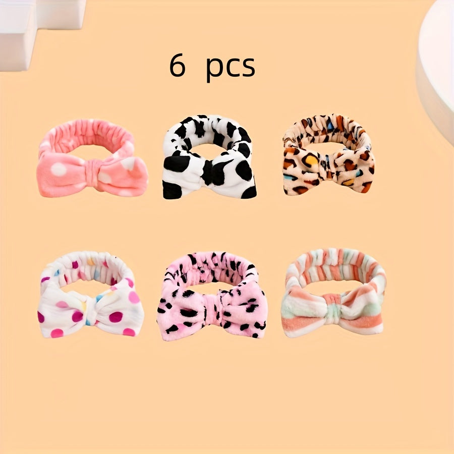 Six Bow-Front Headbands with Six Image-Bound Patterned Designs for Hair and Face-Care Routines