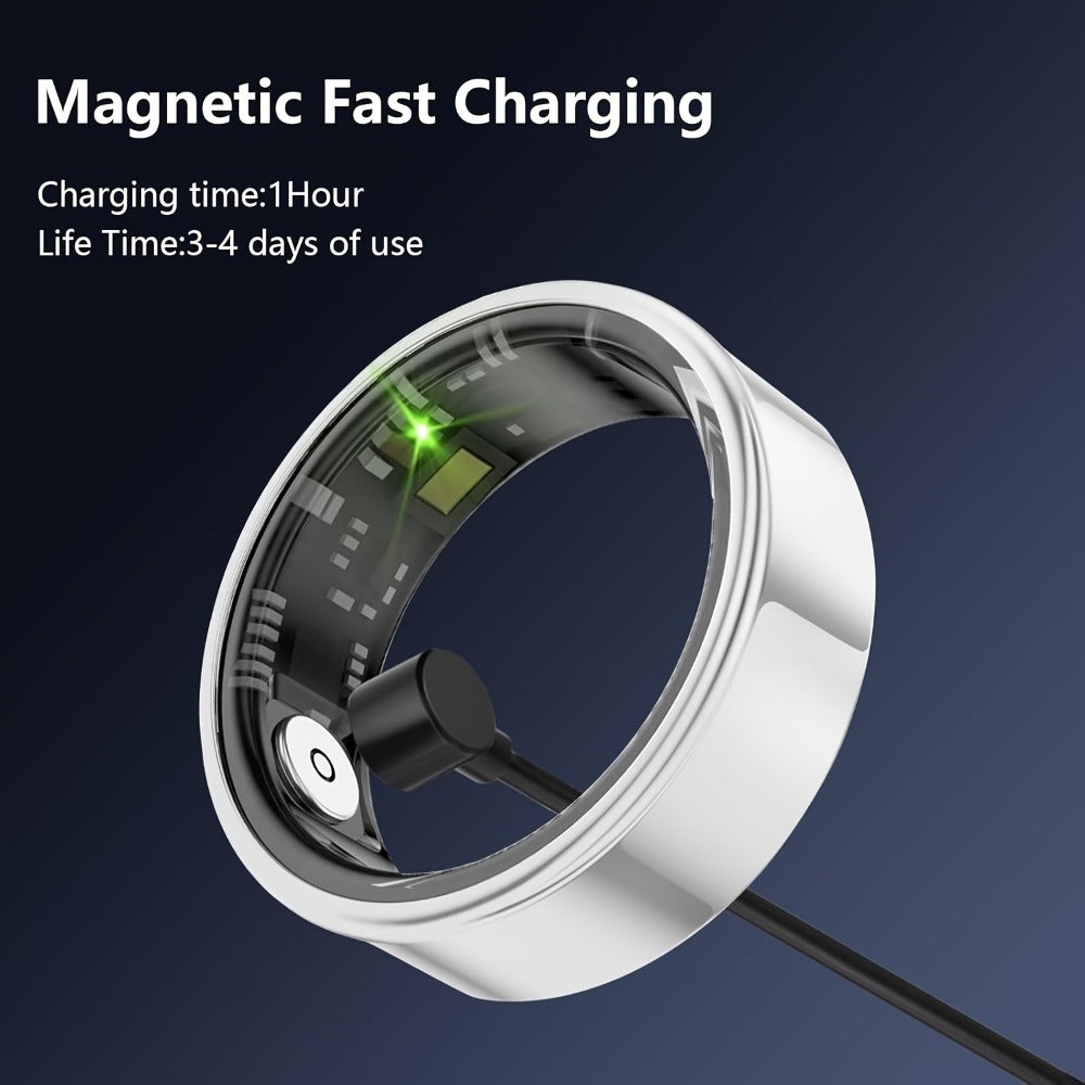 Screenless Smart Ring with Magnetic Charging Cable, Rose Gold, Black or Silver Finish and Sizes 7–13