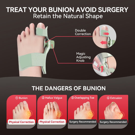 Bunion Corrector Splint with Double Correction – Stepless Adjustable Knob, 3-Angle Fixing Plate, Fits Left & Right Foot for Men & Women