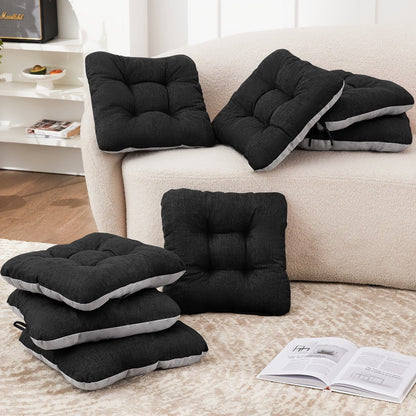 Tufted Chair Cushion Sets in 4- or 8-Piece Options with M/L Sizes, Tie Straps and 12 Color Choices