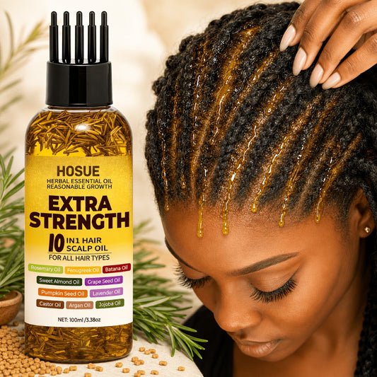 Hair Growth Oil 10-in-1 Botanical Herbal Blend Batana Rosemary Fenugreek Castor Red Onion Ginseng Turmeric Pumpkin Seed Nourishes Strengthens Shines All Hair Types 3.38oz