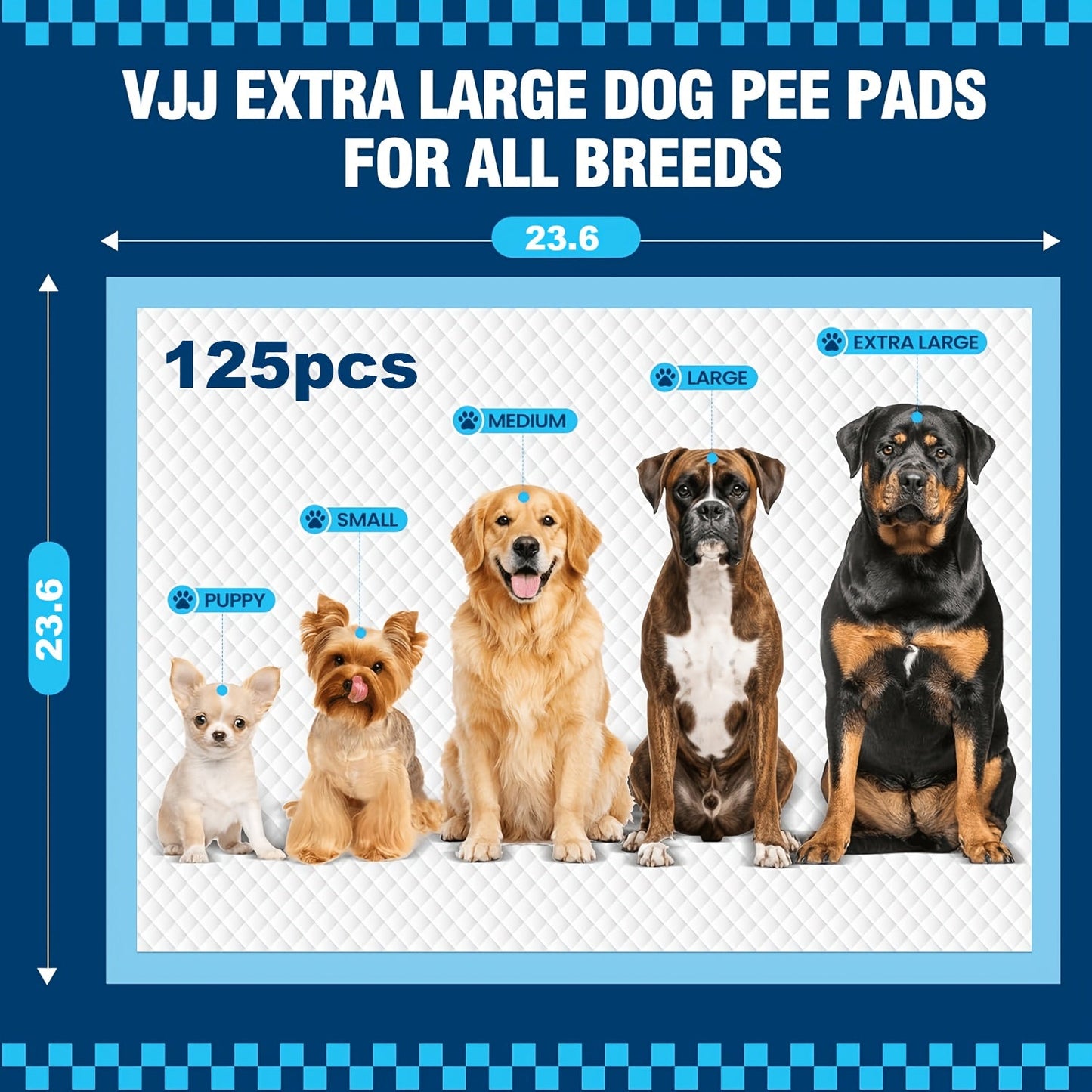 Dog Training Pads Disposable Bulk Packs, 23.62 x 23.62 Inches with 50, 125, 200 or 300-Pad Count Options